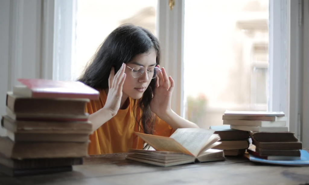 A woman channels her mind for focus.